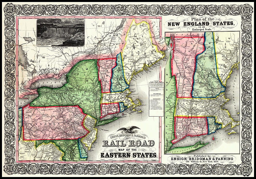 Vintage Photograph - Plan of The New England States and Eastern States Railroad Map 1856 by Carol Japp