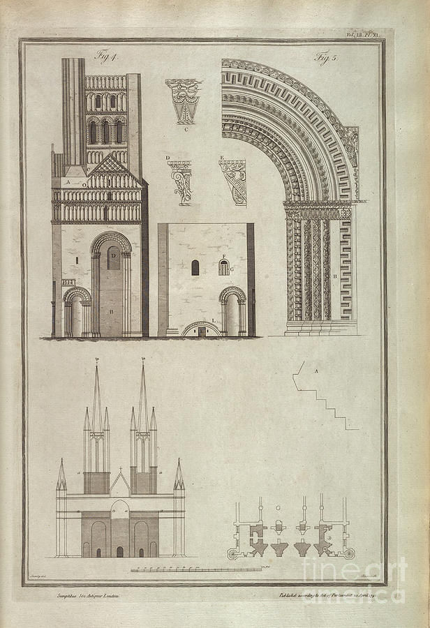 Architecture Drawing - Plan of the remains of St. Remigiuss church, Cathedral at Linoln m3 by Historic Illustrations