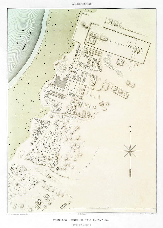 Map Drawing - Plan of the ruins of Tell el Amarna 1878 by Emile Prisse d Avennes