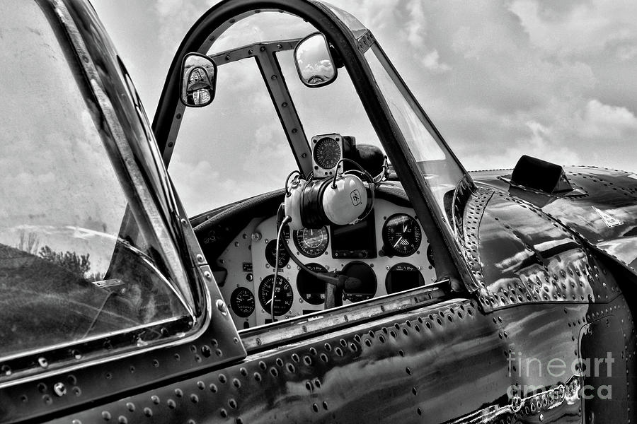 Top Gun Photograph - Plane Aerostar Experimental Yakovlev Yak-52 Cockpit black and white by Paul Ward