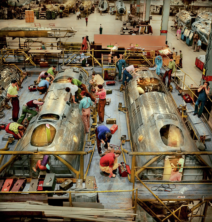 Plane - Factory - Mechanically inclined 1942 Photograph by Mike Savad