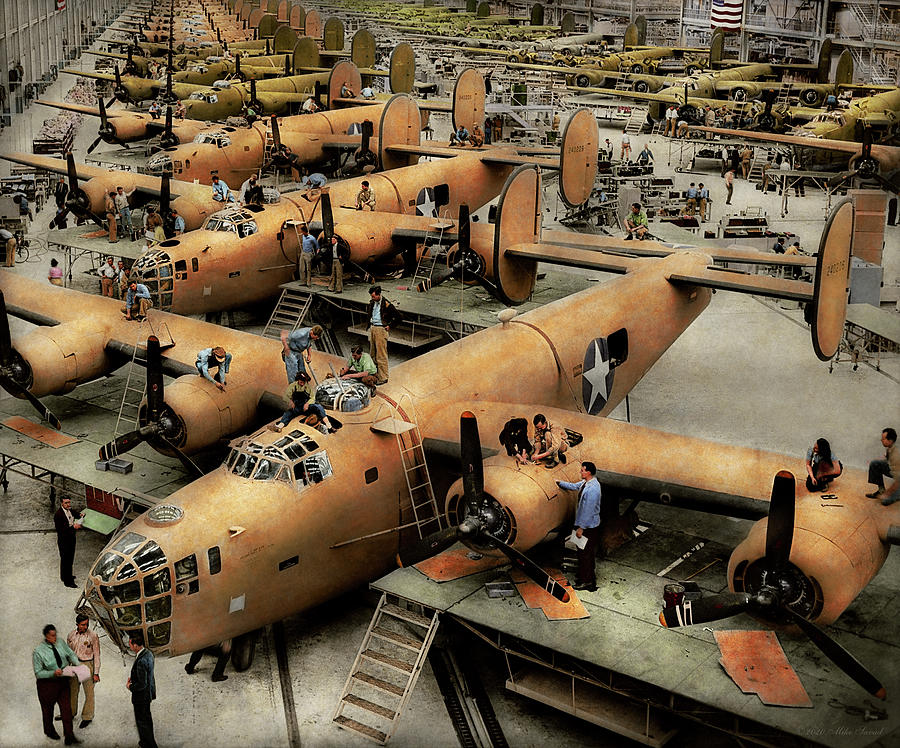 Airplane Photograph - Plane - Factory - The Great Liberator 1943 by Mike Savad