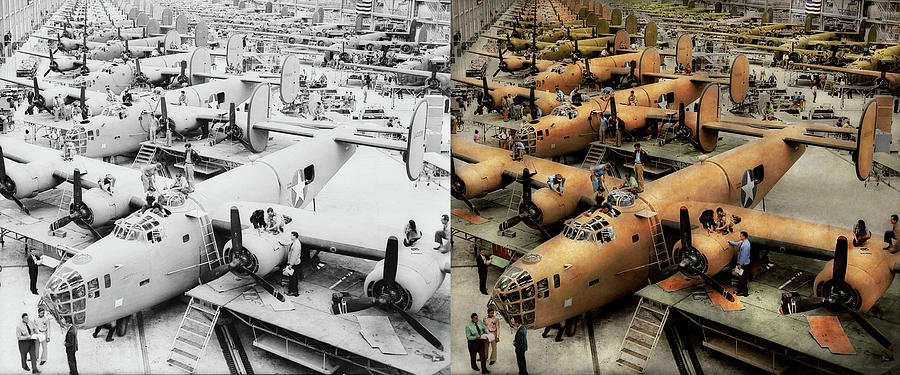 Plane - Factory - The Great Liberator 1943 - Side by Side Photograph by Mike Savad