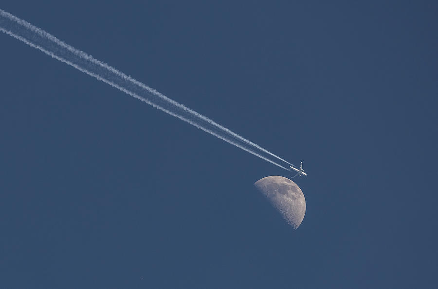 Plane Over the Moon Photograph by Deborah Penland