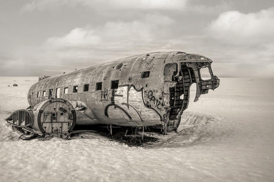 Plane Wreck in dramatic black and white Photograph by Marjolein Van Middelkoop