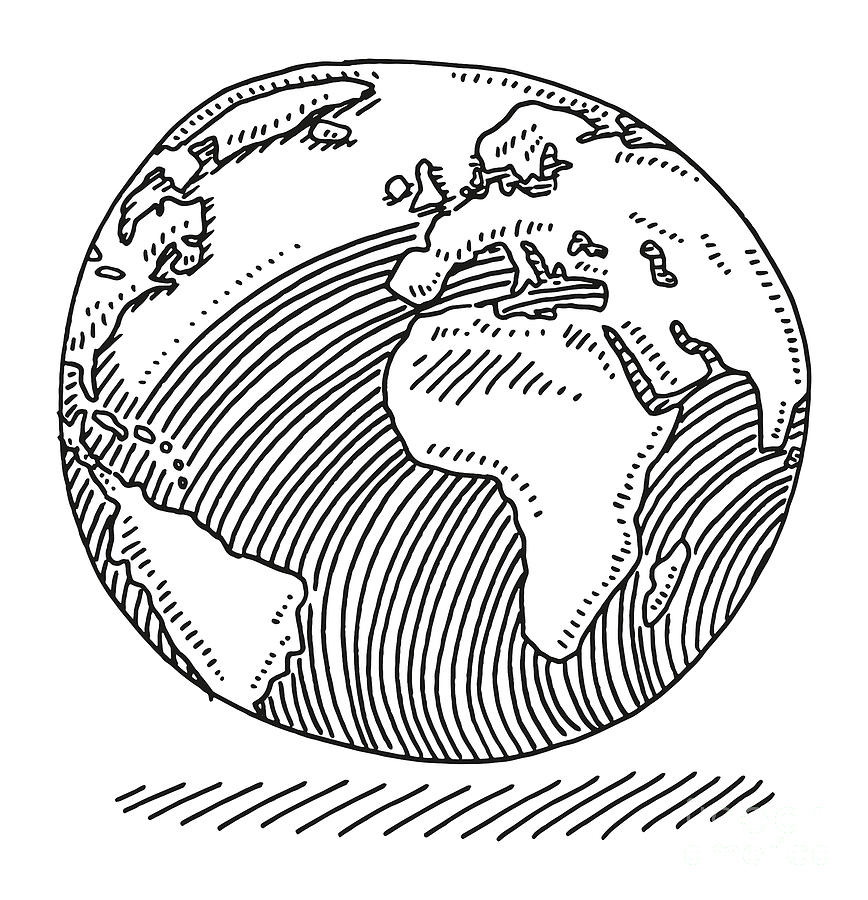 Planet Earth Atlantic Ocean Drawing Drawing by Frank Ramspott - Fine ...