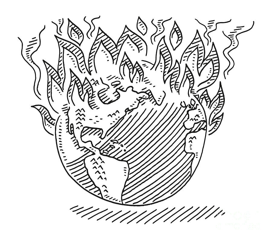 Planet Earth Burning Symbol Drawing Drawing by Frank Ramspott