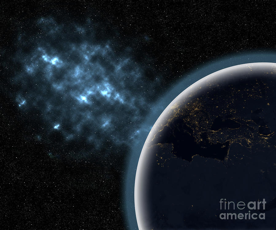 Planet Earth showing civilization during the night Digital Art by Timothy OLeary