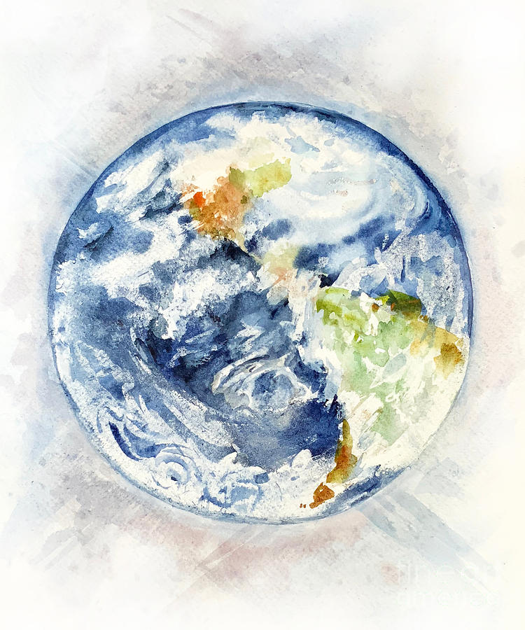 Planet Earth Watercolor, World Globe Digital Art by Amusing DesignCo ...