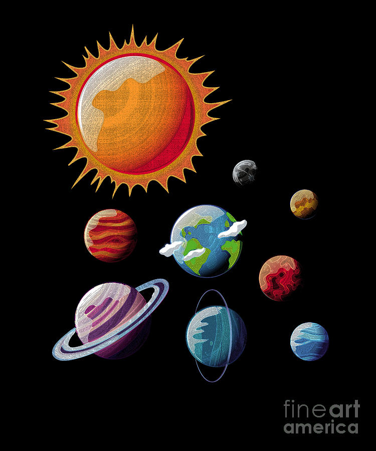 sun with planets in space drawing
