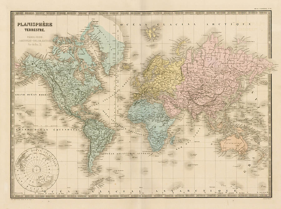 Planisphere Terrestre Paris Painting by J Andriveau Goujon