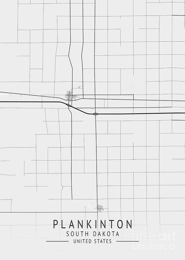 Plankinton South Dakota US Gray City Map Digital Art by Tien Stencil