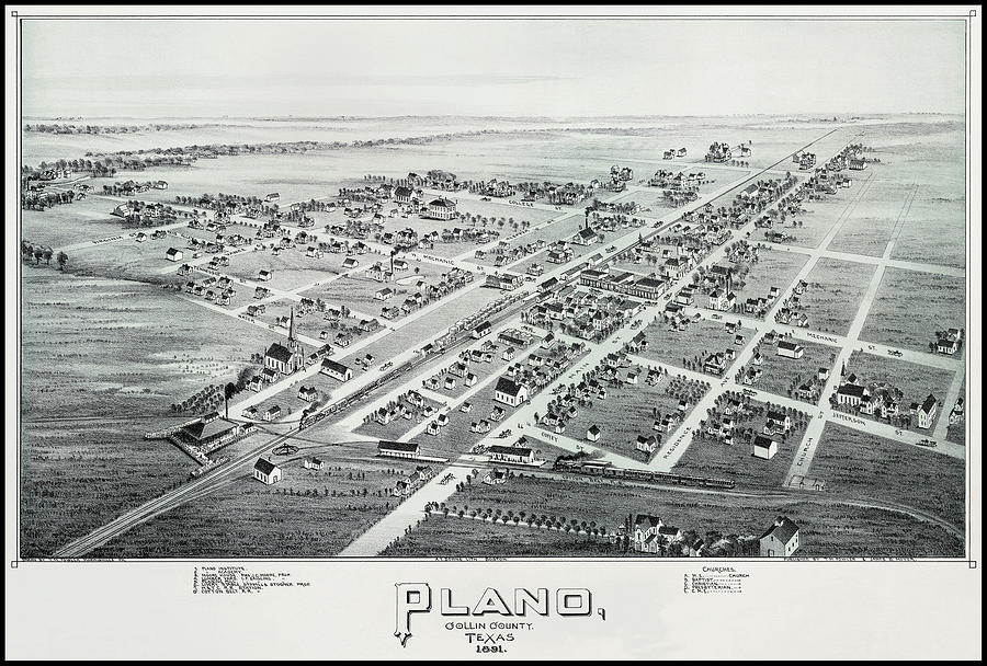 Plano Photograph - Plano Texas Vintage Map Birds Eye View 1891 by Carol Japp