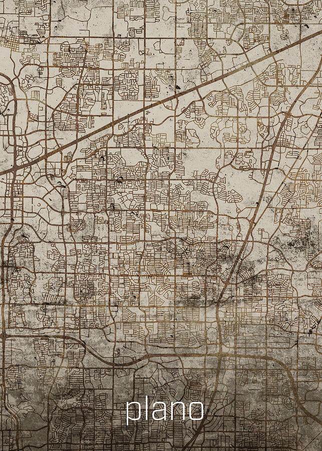 Plano Mixed Media - Plano Vintage Rusty City Street Map on Cement Background by Design Turnpike