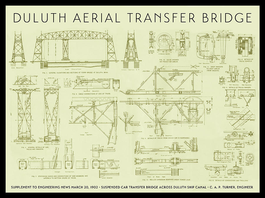 Plans for the 1905 Duluth Aerial Transfer Bridge Drawing by Zenith City Press