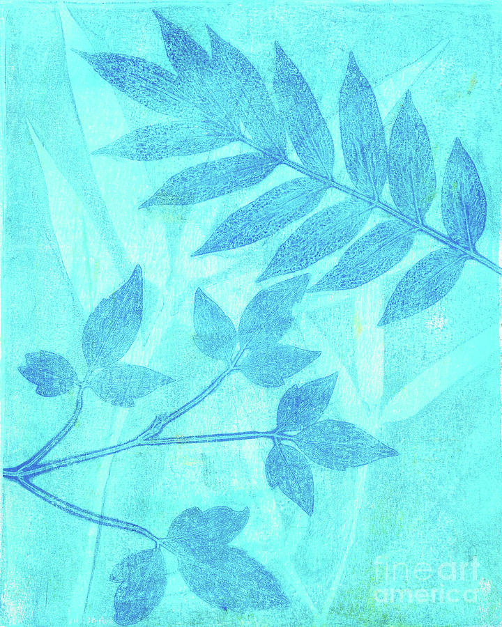 Plant print in Blues Mixed Media by Kristine Anderson