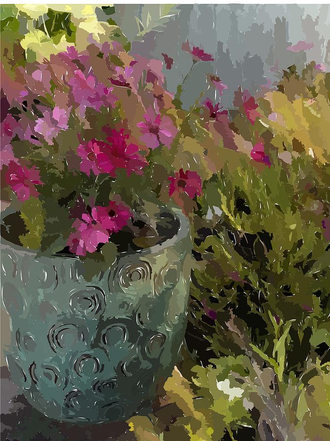 Planter of Pink Daisies Painting by Bonnie Bruno