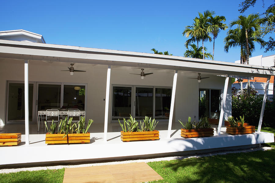 Plants and awning of patio of modern house Photograph by Camilo Morales