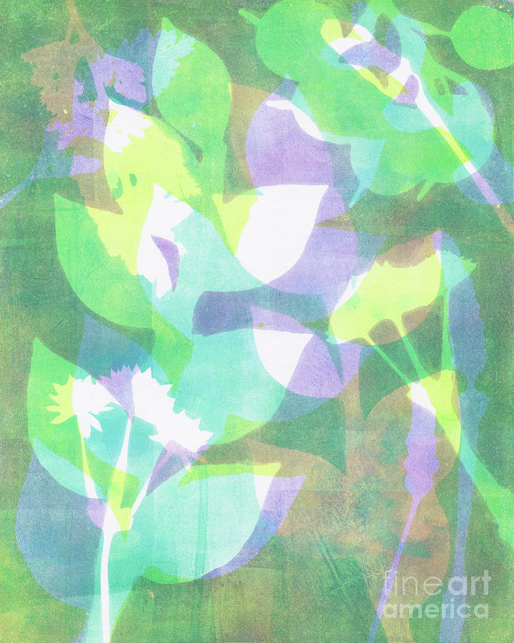 Plants Monoprint Cool Mixed Media by Kristine Anderson