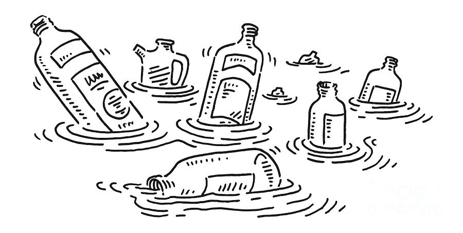 Plastic Bottles Water Pollution Drawing Drawing by Frank Ramspott - Pixels