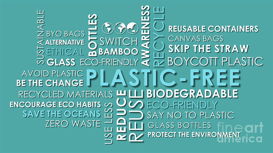 Plastic Free related words animated text word cloud Photograph by Milleflore Images