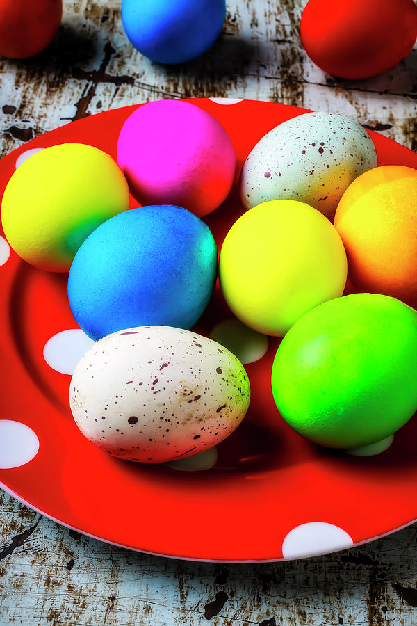 Plate Of Colorful Easter Eggs Photograph by Garry Gay