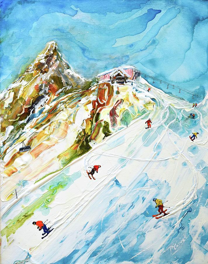 Plateau Rosa Testa Grigia Cervinia Matterhorn Ski Print Painting by Pete Caswell