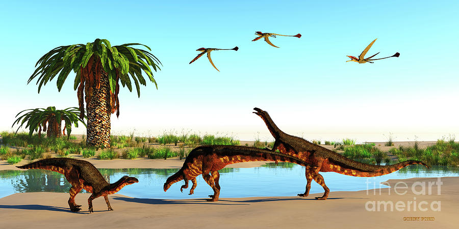 Plateosaurus Dinosaur Beach Digital Art by Corey Ford