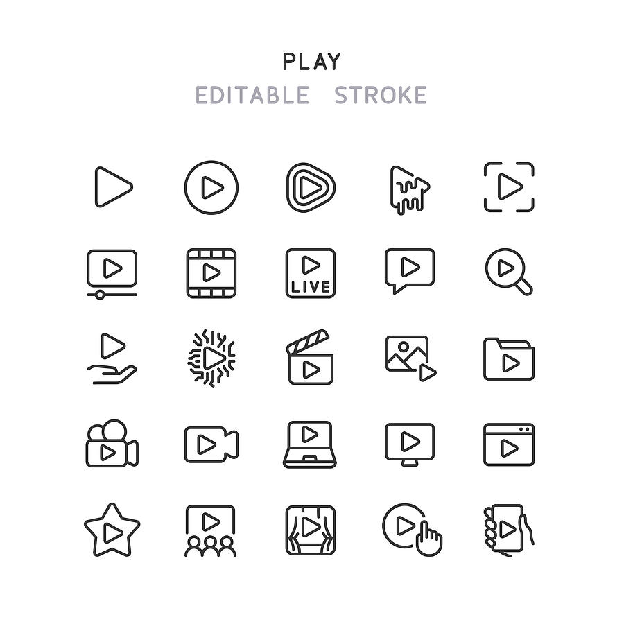 Play Line Icons Editable Stroke Drawing by Bounward