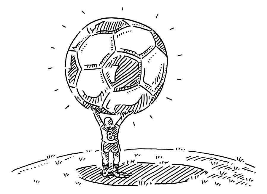 Player Holding Oversized Soccer Ball Drawing Drawing by FrankRamspott