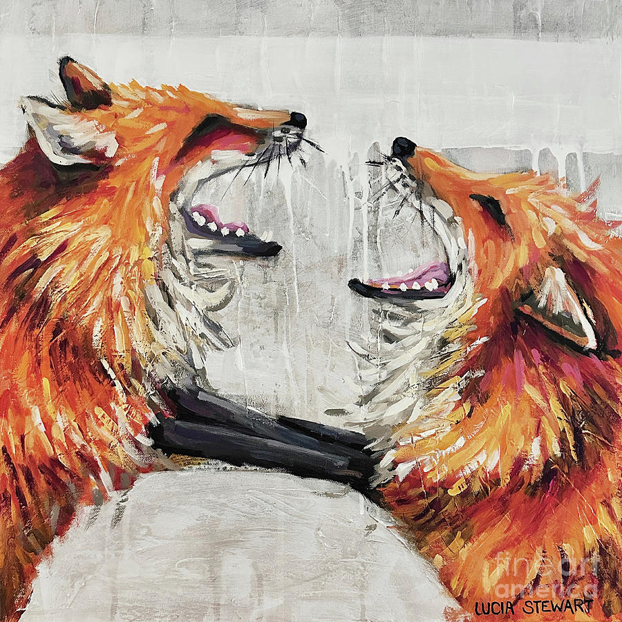 Playful Foxes Painting by Lucia Stewart