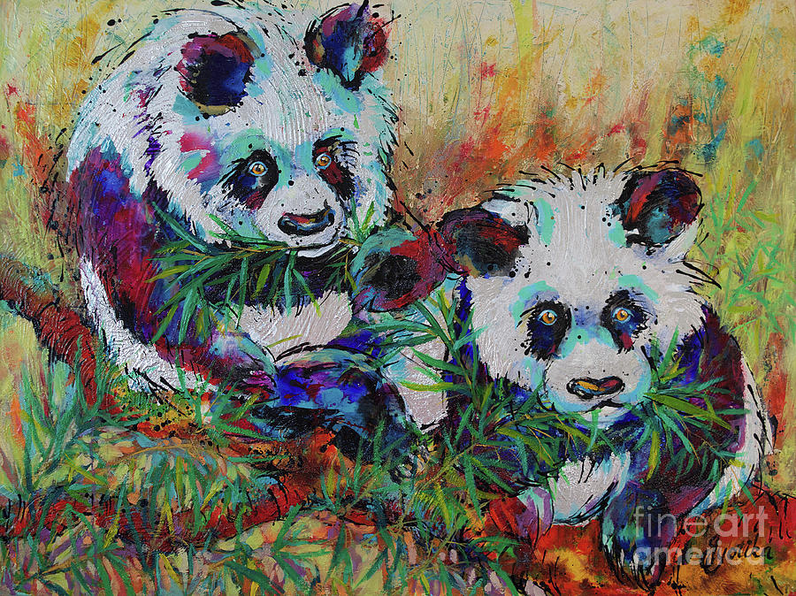 Playful Giant Pandas  Painting by Jyotika Shroff
