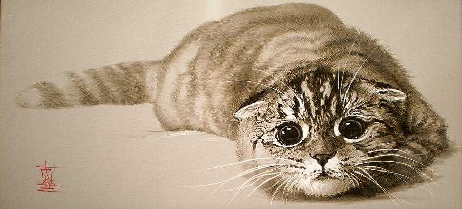Playful Kitty Painting by Alina Oseeva