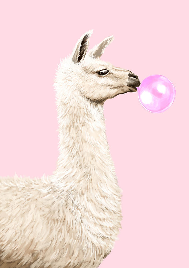 Playful Llama Chewing Bubble Gum music Painting by Lisa Carrie Fine