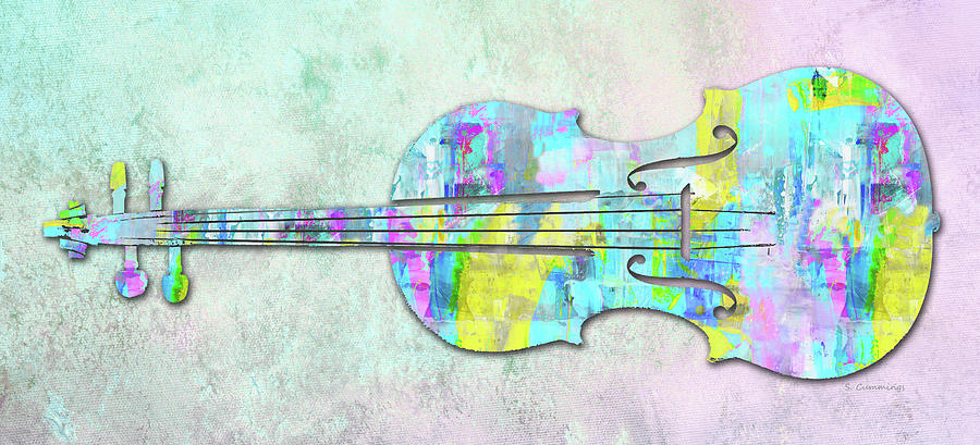 Playful Music Violin Art Painting by Sharon Cummings