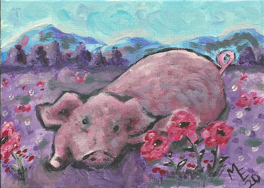 Playful Pig Painting by Monica Resinger