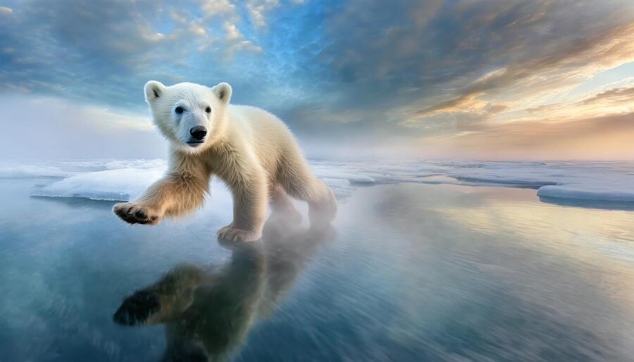 Playful Polar Cub Mixed Media by Susan Rydberg