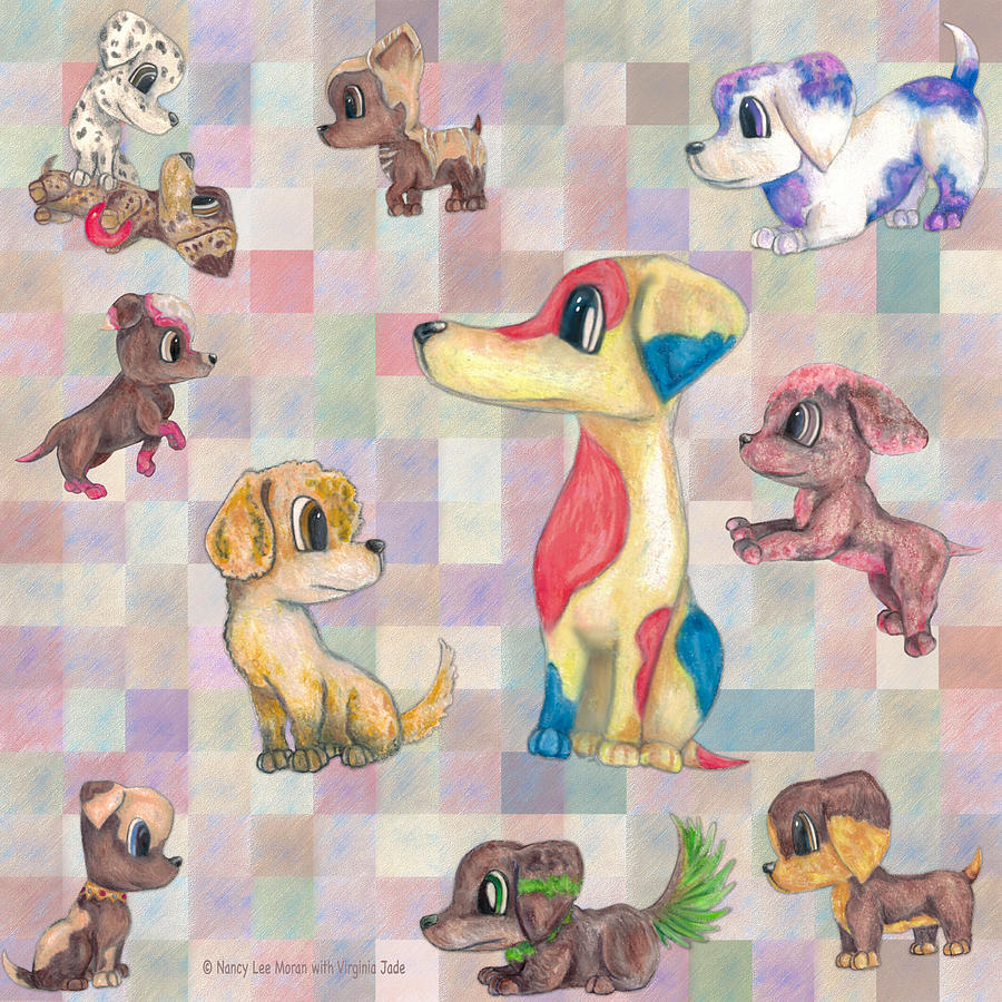 Playful Puppy Dogs Mixed Media by Nancy Lee Moran