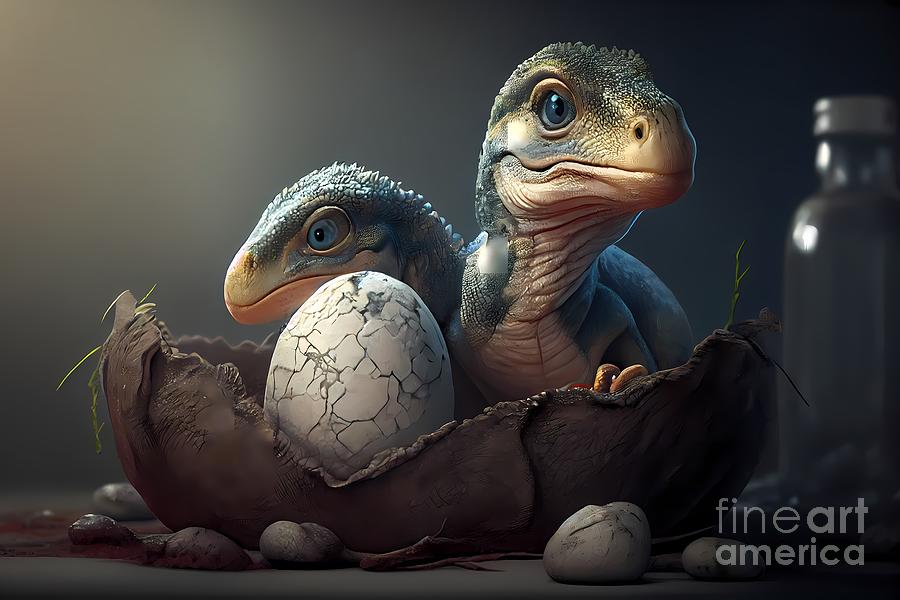 Playful Tyrannosaurus Rex Babies, Hatching Eggs in a Fun Illustration ...