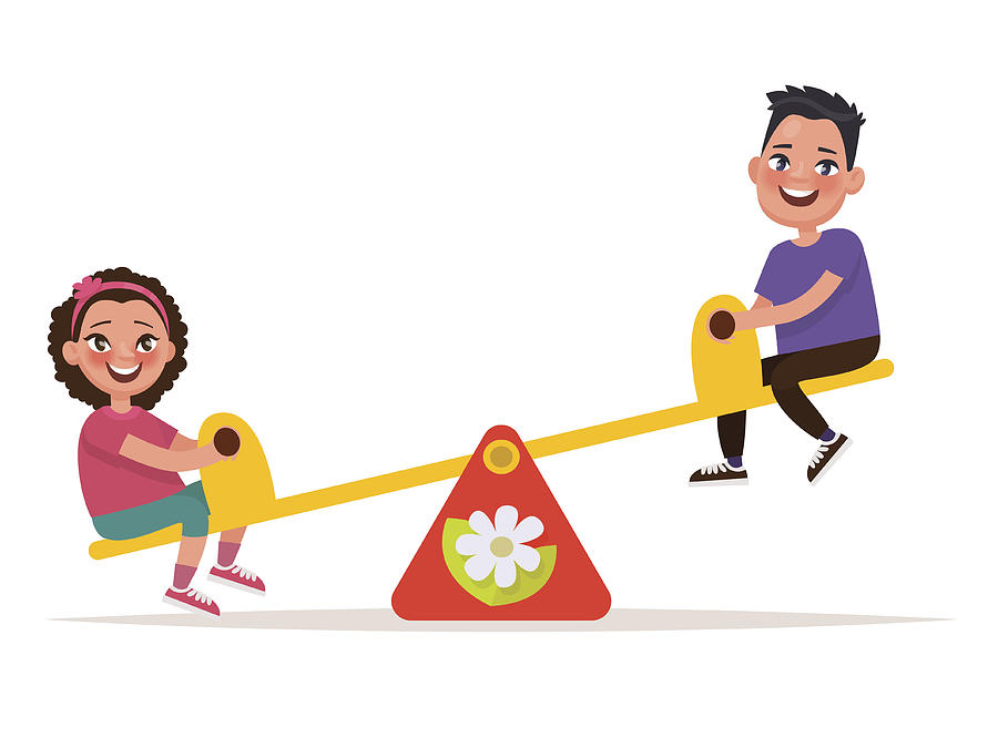 Playground. Children on a balance swing . Vector illustration Drawing by Aleksey-martynyuk