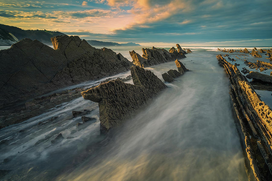 Sunset Photograph - Playing among the rocks in the flysch by ACAs Photography