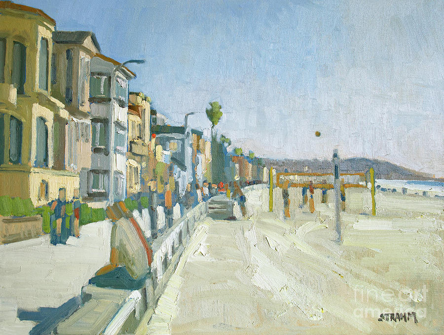 Playing Beach Volleyball - Pacific Beach, San Diego, California Painting by Paul Strahm