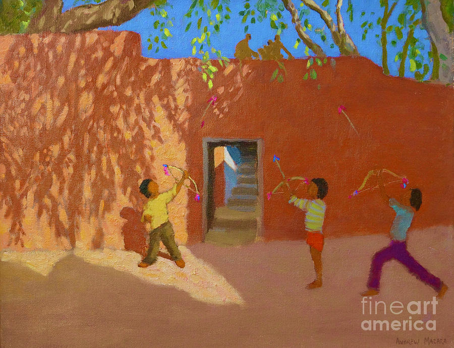 Playing bows and arrows, India Painting by Andrew Macara
