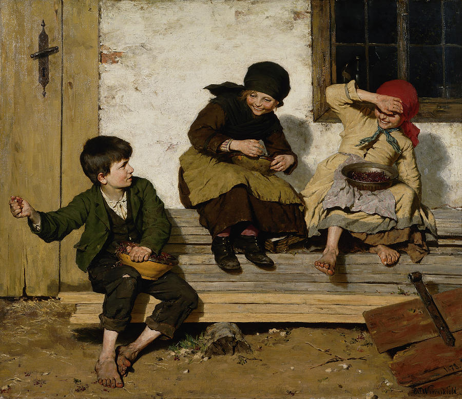 Playing children, 1878 Painting by O Vaering by Erik Werenskiold