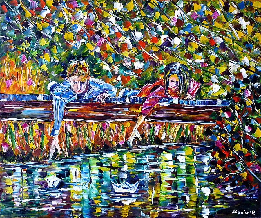 Playing Children By The River Painting by Mirek Kuzniar