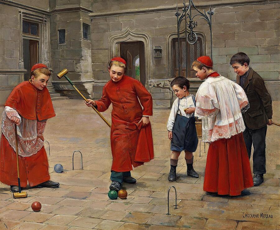 Playing Croquet Painting by Paul Charles Chocarne Moreau French - Fine ...