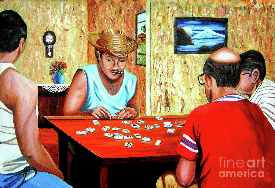 Playing Domino Painting by Jose Manuel Abraham