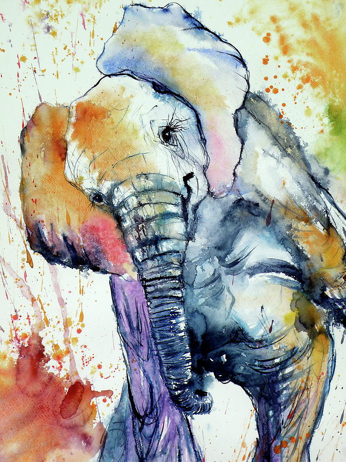 Playing elephant baby V cd Painting by Kovacs Anna Brigitta - Fine Art ...