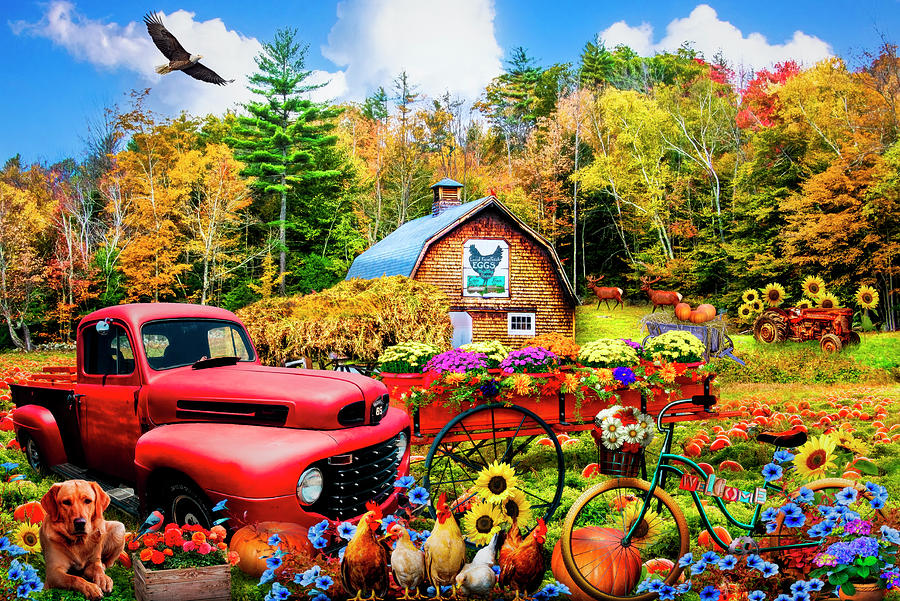 Playing in Pumpkins in Autumn II Digital Art by Debra and Dave Vanderlaan