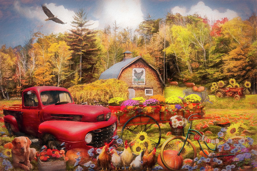 Playing in Pumpkins in Autumn II Painting Photograph by Debra and Dave Vanderlaan